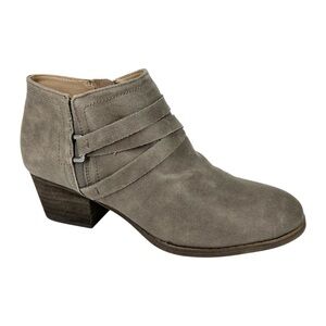 LifeStride Women's Bryce Zip Block Heel Booties Ash Grey Tumbled Faux Leather 9M
